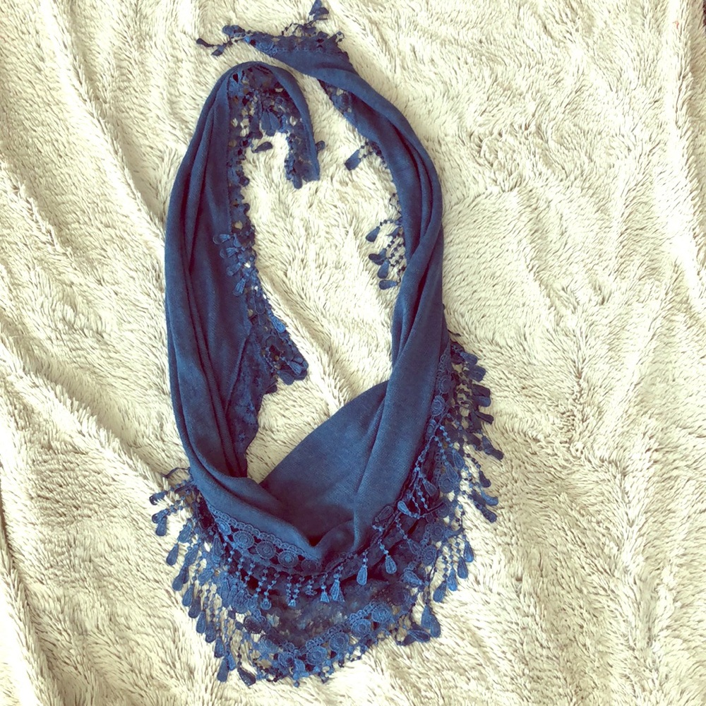Navy Blue Fringe Scarf